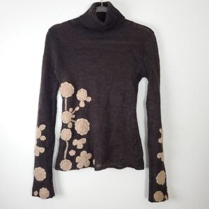 Promod embroidered floral knit turtle sweater